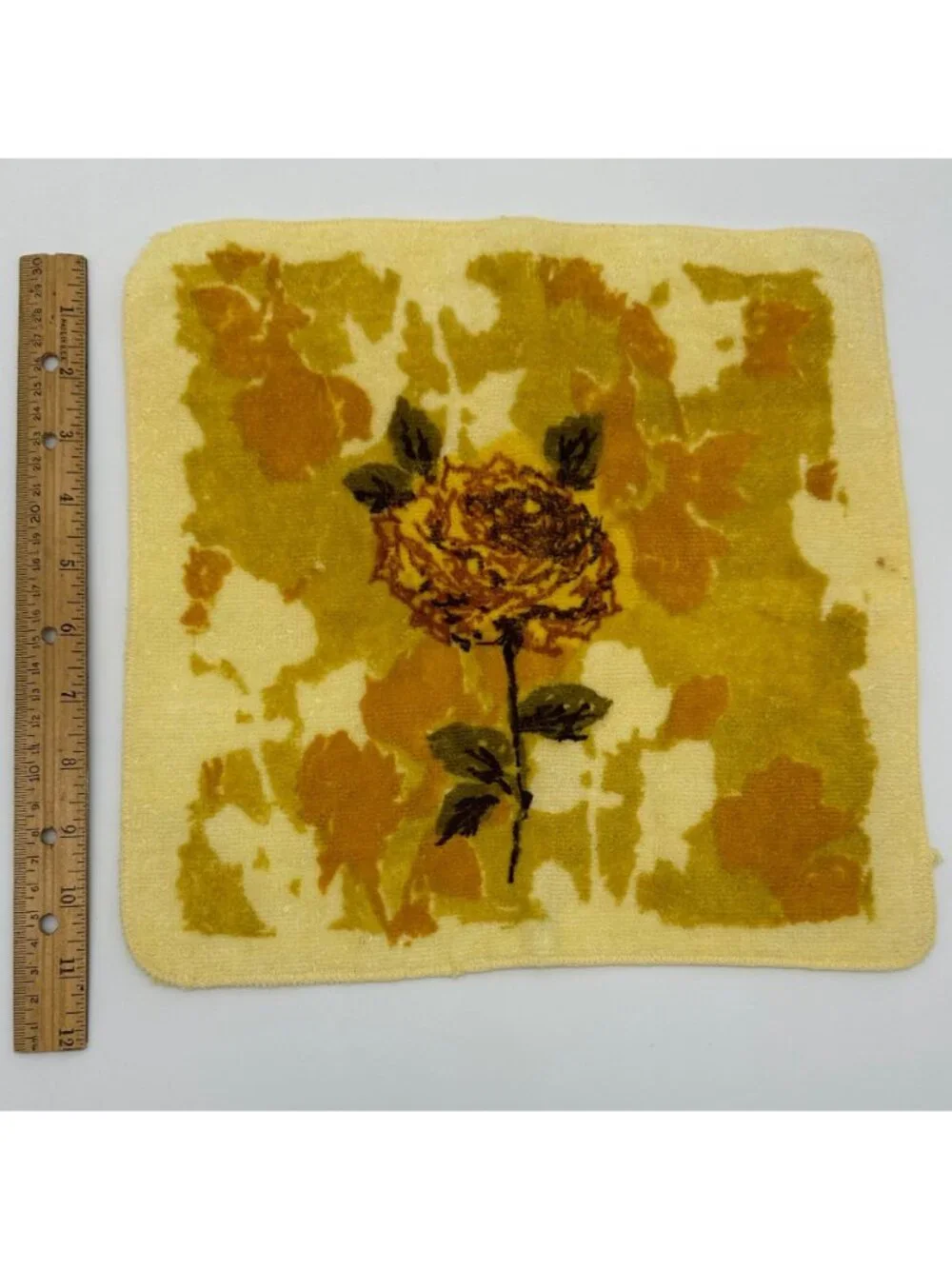 Vintage Yellow Rose Hand Towel Washcloth Set Cannon USA Cotton 70s Fringe Floral